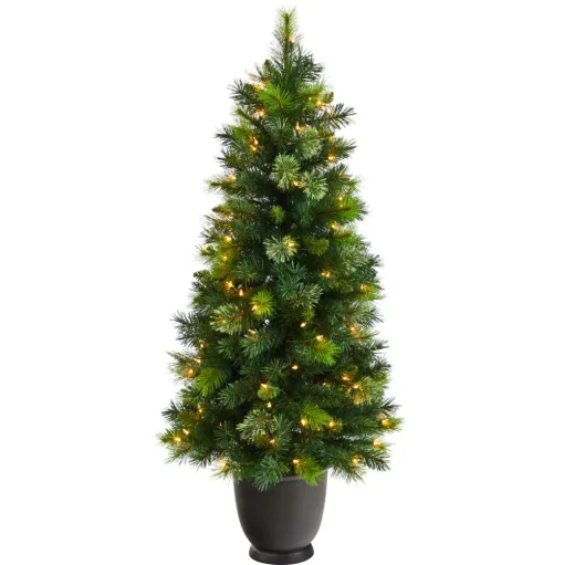 Pre-Lit Christmas Trees*The Holiday Aisle 4' 6" H Green Realistic Artificial Pine Cashmere Christmas Tree With 100 Led Lights