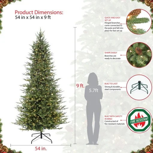 Pre-Lit Christmas Trees*The Holiday Aisle 9' Green Fir Trees Christmas Tree With 800 White Light