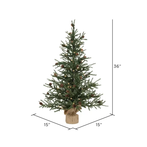 Pre-Lit Christmas Trees*Steelside 3' Green Pine Artificial Christmas Tree With 50 Clear/White Lights With Stand