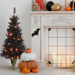 Pre-Lit Christmas Trees*The Holiday Aisle 4' H Black Artificial Fir Halloween Tree With 50 Led Lights