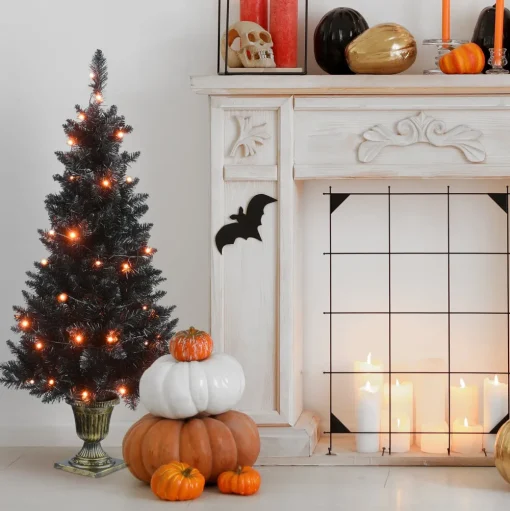 Pre-Lit Christmas Trees*The Holiday Aisle 4' H Black Artificial Fir Halloween Tree With 50 Led Lights