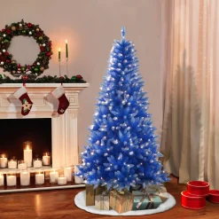 Pre-Lit Christmas Trees*The Holiday Aisle 6'6" H Blue Frosted Christmas Tree With 300 Lights