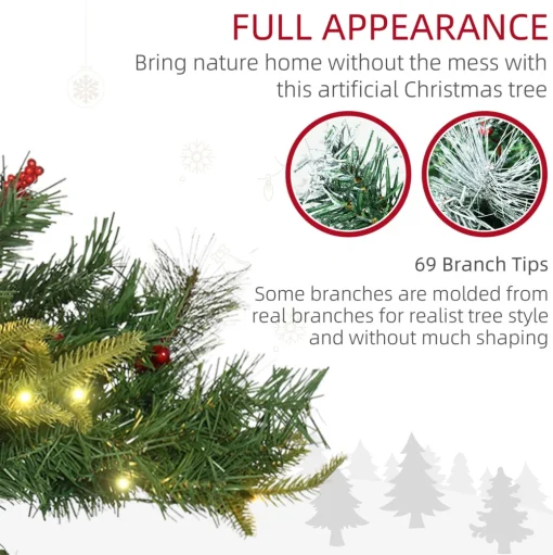 Pre-Lit Christmas Trees*The Holiday Aisle 4'5" H Extra Full Green Realistic Pine Christmas Tree With 24 Led Lights And Pinecones