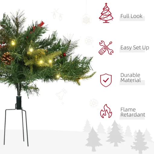 Pre-Lit Christmas Trees*The Holiday Aisle 4'5" H Extra Full Green Realistic Pine Christmas Tree With 24 Led Lights And Pinecones