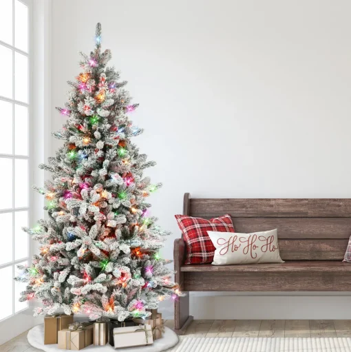 Pre-Lit Christmas Trees*The Holiday Aisle 78" H Green Fir Flocked/Frosted Christmas Tree With 350 Lights