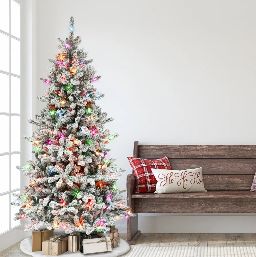 Pre-Lit Christmas Trees*The Holiday Aisle 78" H Green Fir Flocked/Frosted Christmas Tree With 350 Lights