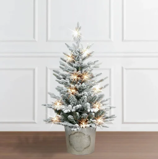 Pre-Lit Christmas Trees*The Holiday Aisle 36" H Green Pvc & Pe Blend Fir Flocked/Frosted Christmas Tree With 50 Led Lights