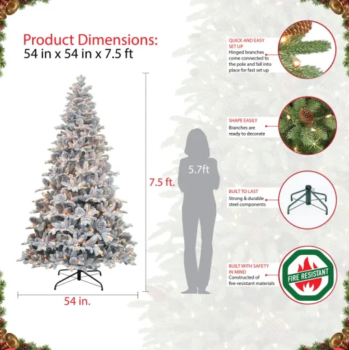 Pre-Lit Christmas Trees*The Holiday Aisle 7'6" H Green Realistic Artificial Pine Frosted Christmas Tree With 450 Lights