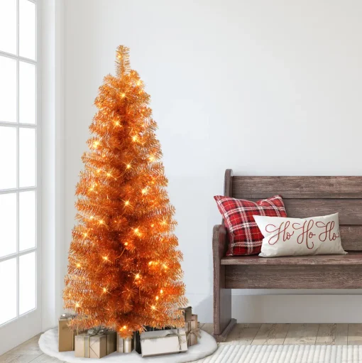 Pre-Lit Christmas Trees*The Holiday Aisle 54" H Orange Fir Christmas Tree With 70 Lights