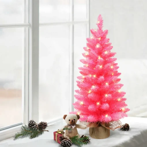 Pre-Lit Christmas Trees*The Holiday Aisle 36" H Pink Fir Christmas Tree With 50 Lights