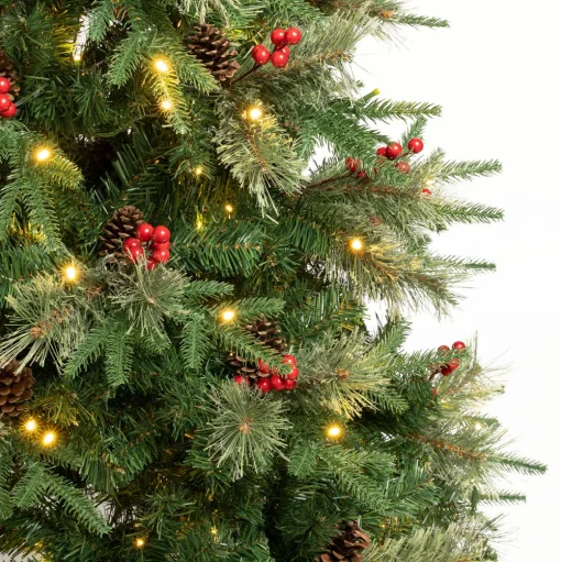 Pre-Lit Christmas Trees*The Holiday Aisle 72" H Regular Realistic Artificial Pvc And Pe Blend Pine Christmas Tree 200 Led Steady/Constant Lights And Berries
