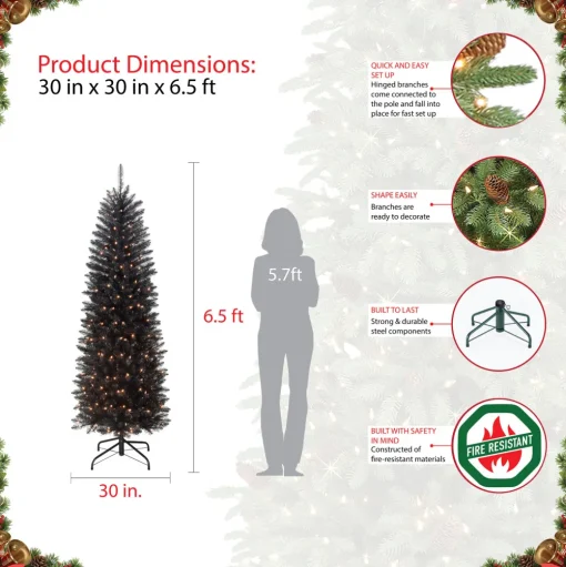 Pre-Lit Christmas Trees*Three Posts 7'6" H Slender Black Fir Christmas Tree With 250 Lights