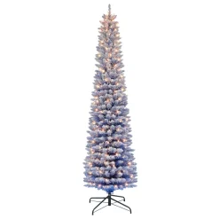 Pre-Lit Christmas Trees*The Holiday Aisle 78" H Slender Blue Fir Flocked/Frosted Christmas Tree With 200 Lights
