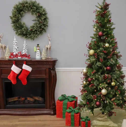 Pre-Lit Christmas Trees*Three Posts 7.6' H Slender Green Artificial Spruce Christmas Tree Withf 400 Lights