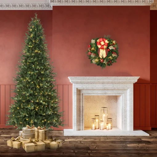 Pre-Lit Christmas Trees*Haute Decor 9' H Slender Green Realistic Fir Artificial Christmas Tree With 800 Led Lights