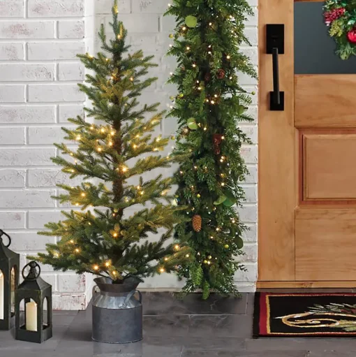 Pre-Lit Christmas Trees*Andover Mills 4'4" H Slender Green Realistic Artificial Fir Christmas Tree With 100 Led Lights