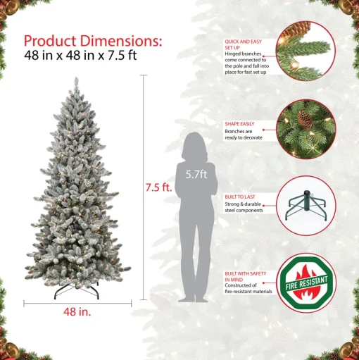 Pre-Lit Christmas Trees*Sand & Stable 7'6" H Slender Green Spruce Frosted Christmas Tree With 400 Lights