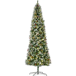 Pre-Lit Christmas Trees*The Holiday Aisle 9'' H Slender Green/White Flocked/Frosted Christmas Tree With 300 Led Lights