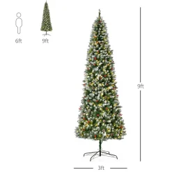 Pre-Lit Christmas Trees*The Holiday Aisle 9'' H Slender Green/White Flocked/Frosted Christmas Tree With 300 Led Lights