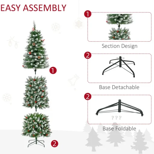 Pre-Lit Christmas Trees*The Holiday Aisle 7'6" H Slender Green/White Flocked/Frosted Christmas Tree With 300 Led Lights