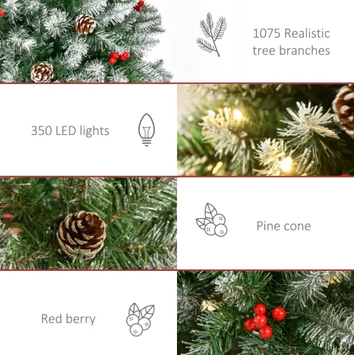 Pre-Lit Christmas Trees*The Holiday Aisle 7'6" H Slender Green/White Flocked/Frosted Christmas Tree With 300 Led Lights