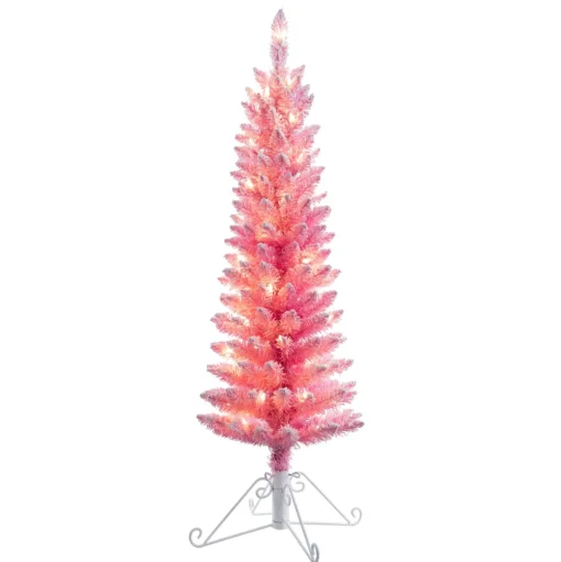 Pre-Lit Christmas Trees*The Holiday Aisle 4' H Slender Pink Realistic Artificial Fir Christmas Tree With 50 Lights