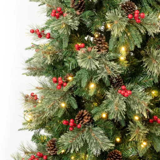 Pre-Lit Christmas Trees*The Holiday Aisle 72" H Slender Realistic Artificial Pvc And Pe Blend Pine Christmas Tree 200 Led Steady/Constant Lights And Berries