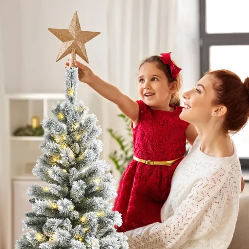 Pre-Lit Christmas Trees*The Holiday Aisle 72" H White Pine Flocked/Frosted Christmas Tree With 200 Led Lights