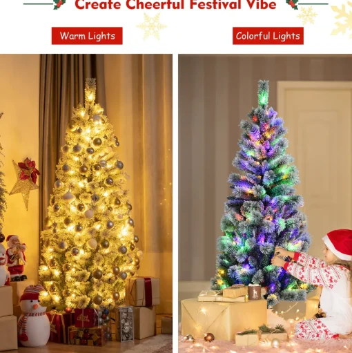 Pre-Lit Christmas Trees*The Holiday Aisle 72" H White Pine Flocked/Frosted Christmas Tree With 200 Led Lights