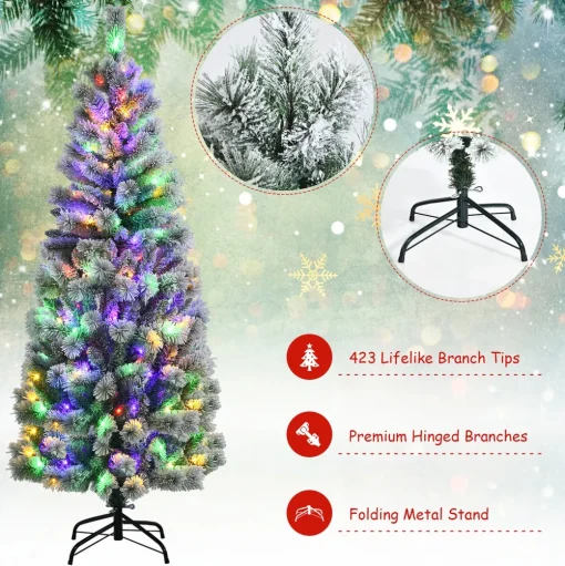 Pre-Lit Christmas Trees*The Holiday Aisle 72" H White Pine Flocked/Frosted Christmas Tree With 200 Led Lights