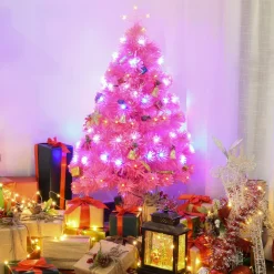 Pre-Lit Christmas Trees*The Holiday Aisle 3' Pink Pine Artificial Christmas Tree With 90 Colored & Clear Lights