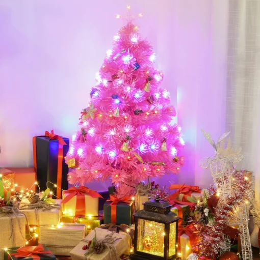 Pre-Lit Christmas Trees*The Holiday Aisle 3' Pink Pine Artificial Christmas Tree With 90 Colored & Clear Lights