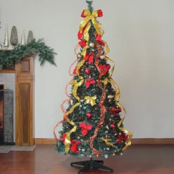 Pre-Lit Christmas Trees*Northlight Seasonal 6' Pre-Lit Gold And Red Pre-Decorated Pop-Up Artificial Christmas Tree Clear Lights