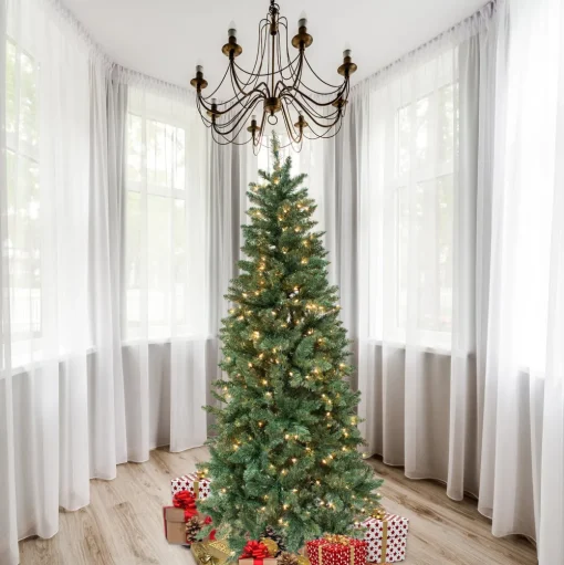 Pre-Lit Christmas Trees*Andover Mills 7' Slender Green Realistic Artificial Douglas Fir Christmas Tree With 300 Clear Lights