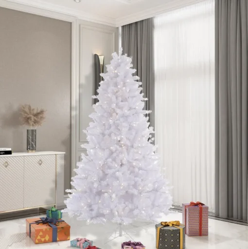 Pre-Lit Christmas Trees*Hashtag Home 7.5' White Pine Artificial Christmas Tree With 650 Led White Lights With Stand