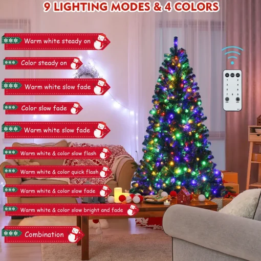 Pre-Lit Christmas Trees*Costway Green Pine Cashmere Christmas Tree With Led Lights