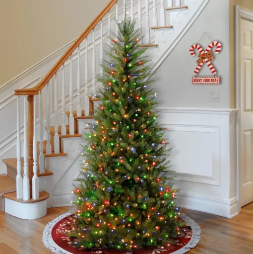 Pre-Lit Christmas Trees*Three Posts Dunhill Fir Slim Green Artificial Christmas Tree With Multi-Color Lights