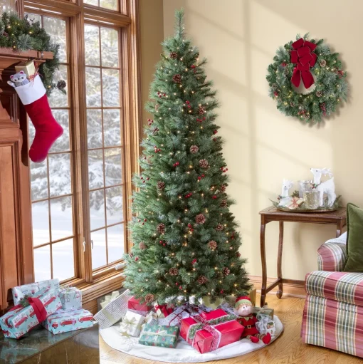 Pre-Lit Christmas Trees*Three Posts Easy Stow 6' 6" H Green Realistic Artificial Pine Cashmere Christmas Tree 300 Led Lights