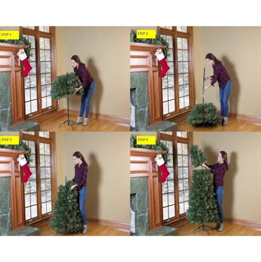 Pre-Lit Christmas Trees*Three Posts Easy Stow 6' 6" H Green Realistic Artificial Pine Cashmere Christmas Tree 300 Led Lights