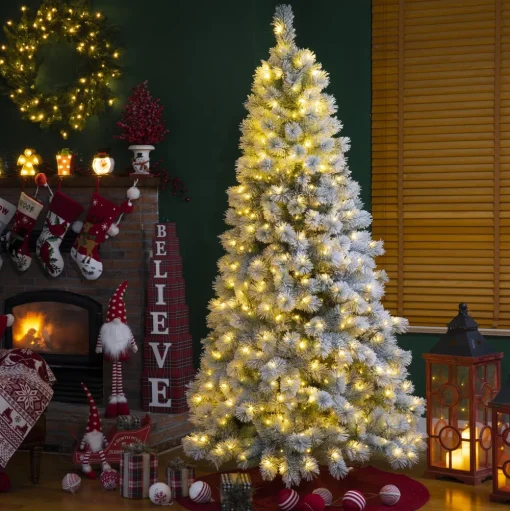 Pre-Lit Christmas Trees*The Holiday Aisle Flocked Spruce Christmas Tree With Lights