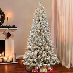 Pre-Lit Christmas Trees*The Holiday Aisle Flocked Virginia Pine 6.5' Green/White Pine Artificial Christmas Tree With 300 Clear/White Lights