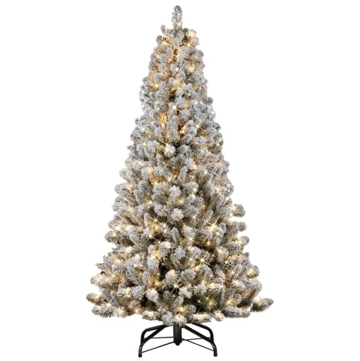 Pre-Lit Christmas Trees*The Holiday Aisle Flocked Virginia Pine 6.5' Green/White Pine Artificial Christmas Tree With 300 Clear/White Lights