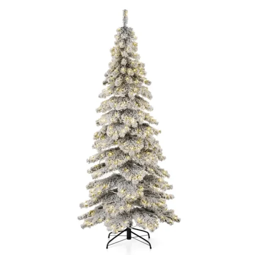Pre-Lit Christmas Trees*The Holiday Aisle 7.5Ft Slender Flocked/Frosted Spruce Christmas Tree With 350 Led Lights