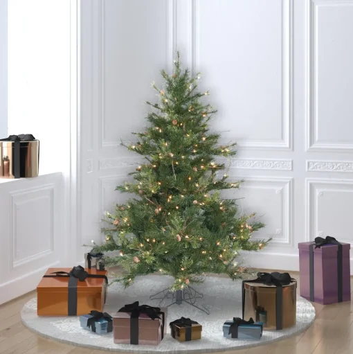 Pre-Lit Christmas Trees*Andover Mills Galarza 4.5' Green Pine Artificial Christmas Tree With 250 Dura-Lit Clear Lights With Stand