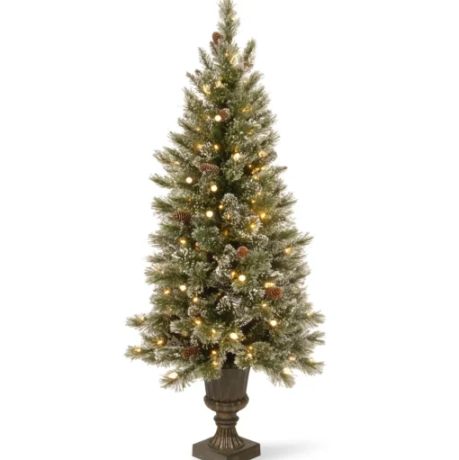 Pre-Lit Christmas Trees*Three Posts Glittery Bristle Realistic Artificial Pine Christmas Tree With 150 Led Lights