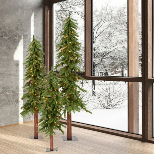 Pre-Lit Christmas Trees*The Holiday Aisle Green Pine Artificial Christmas Tree With Multi-Colored Mini Lights
