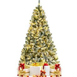 Pre-Lit Christmas Trees*The Holiday Aisle Green Pine Flocked/Frosted Christmas Tree With Led Lights