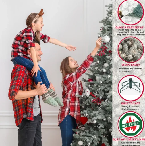 Pre-Lit Christmas Trees*The Holiday Aisle Green Realistic Artificial Spruce Flocked/Frosted Christmas Tree With Lights