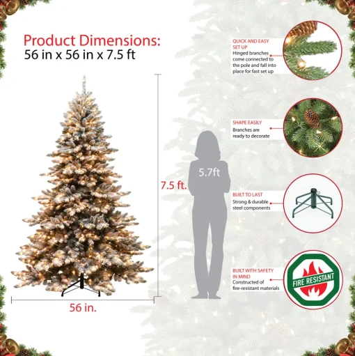 Pre-Lit Christmas Trees*The Holiday Aisle Green Realistic Artificial Spruce Flocked/Frosted Christmas Tree With Lights