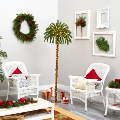 Pre-Lit Christmas Trees*The Holiday Aisle Green Tropical Feather Christmas Tree With Led Lights